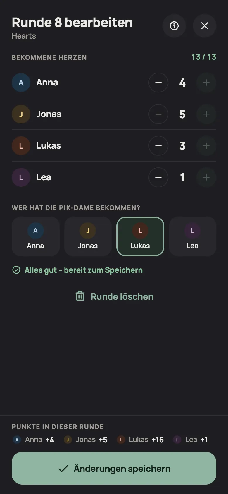 Eine Runde eintragen