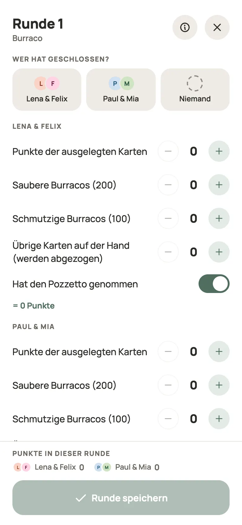 Eine Runde Burraco in Yazboz Guru eintragen