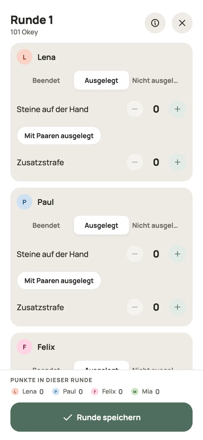 Eine Runde 101 Okey in Yazboz Guru eintragen