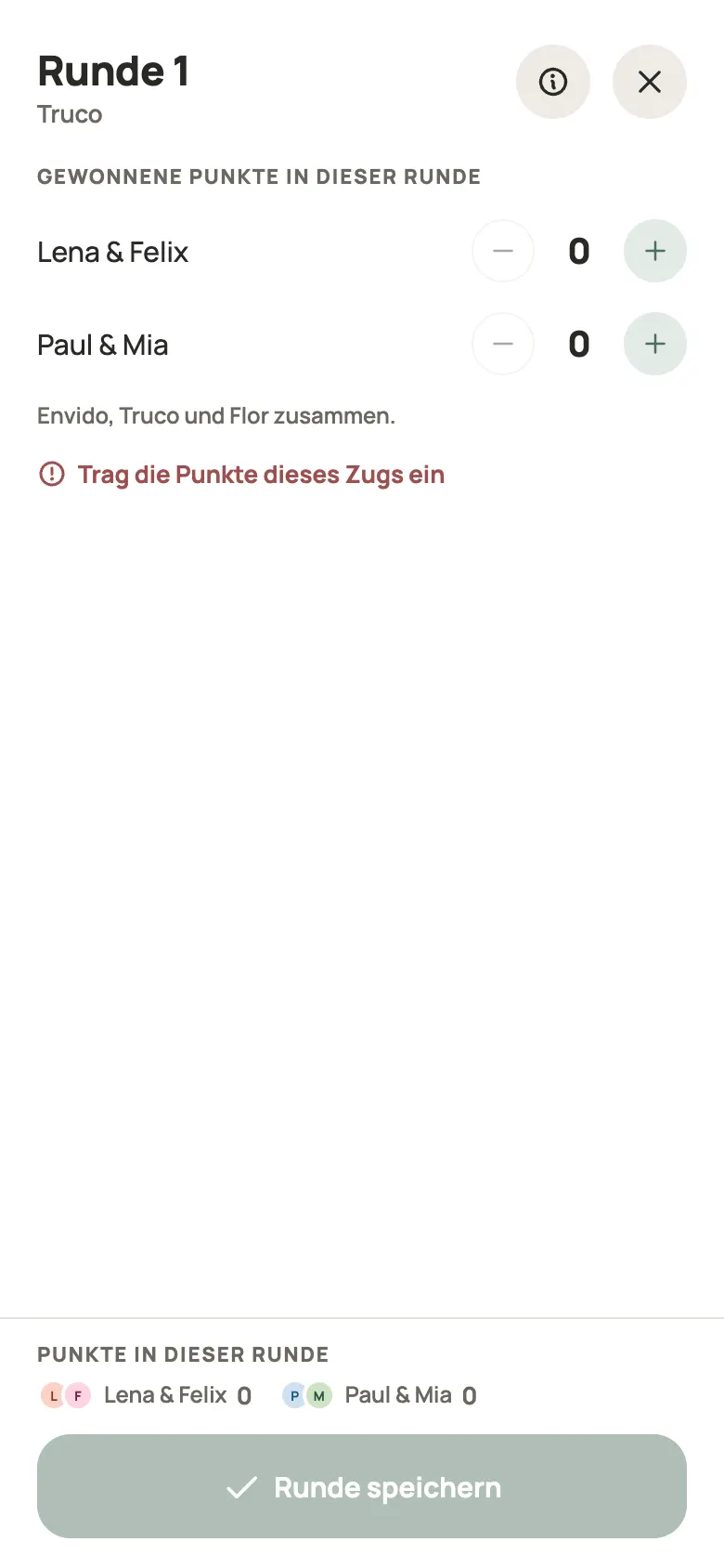 Eine Runde Truco in Yazboz Guru eintragen