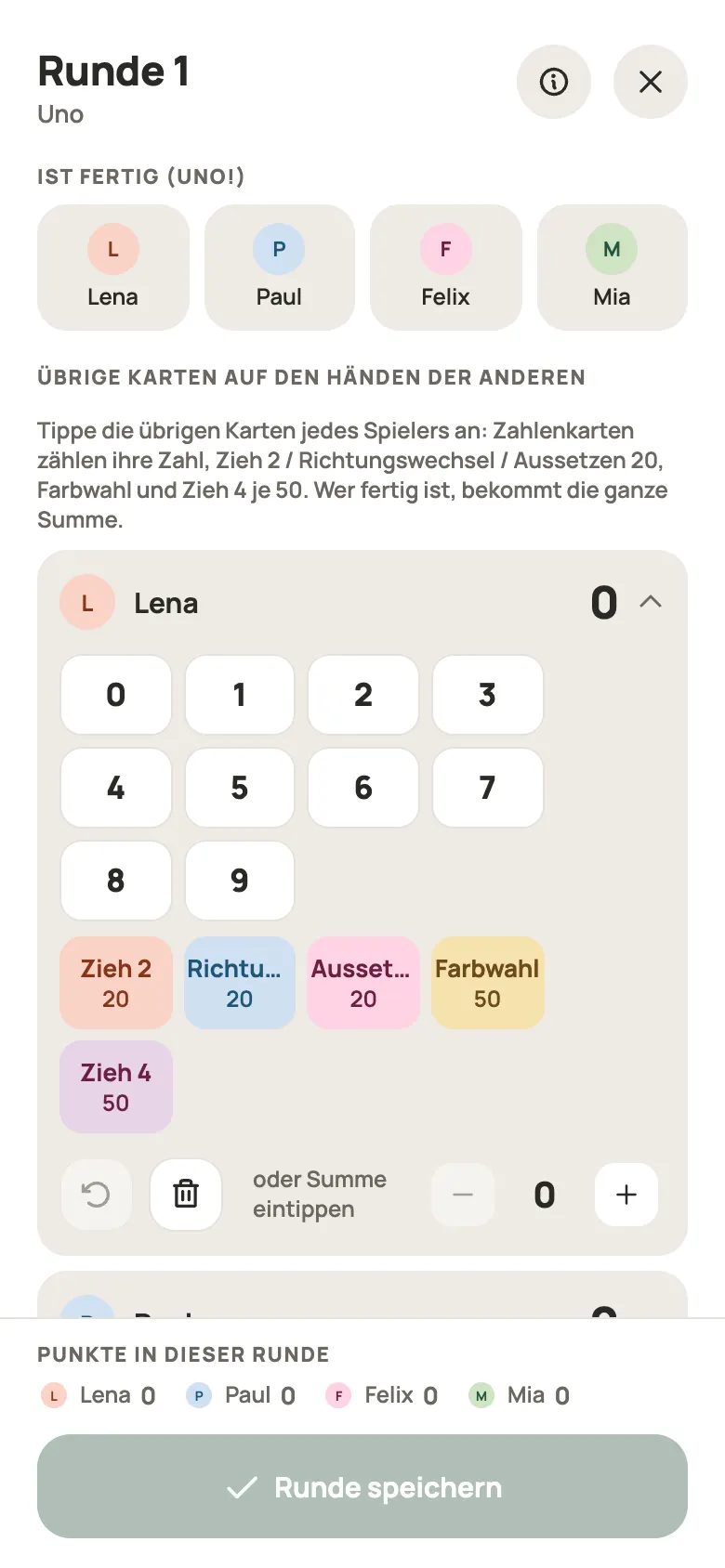 Eine Runde Uno in Yazboz Guru eintragen