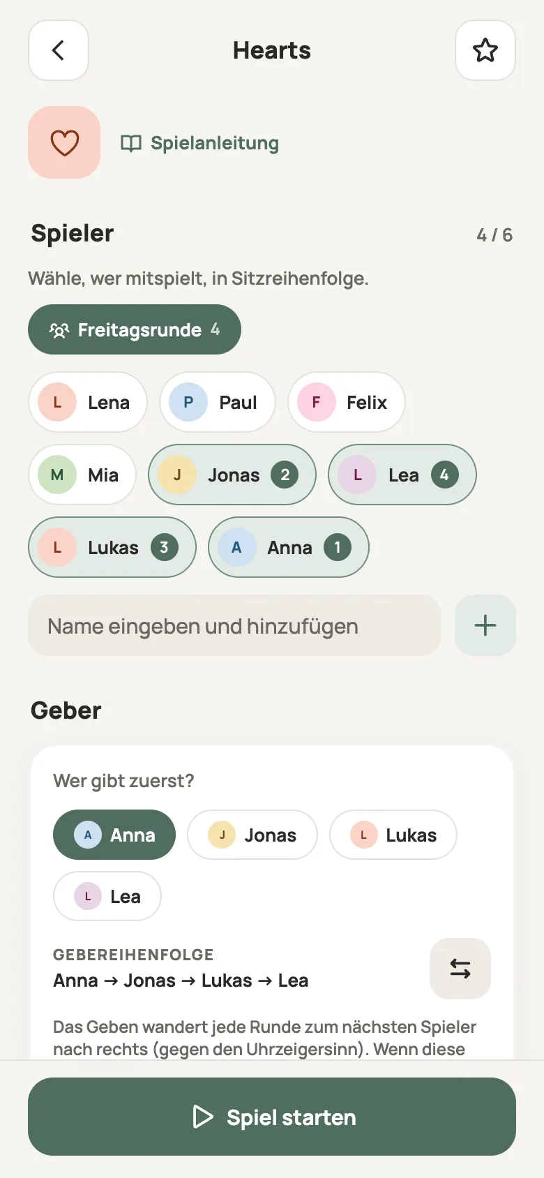 Ein Spiel einrichten