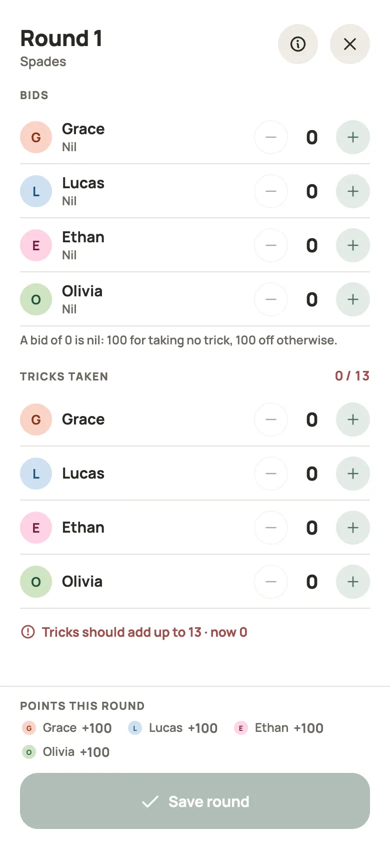 Entering a Spades round in Yazboz Guru