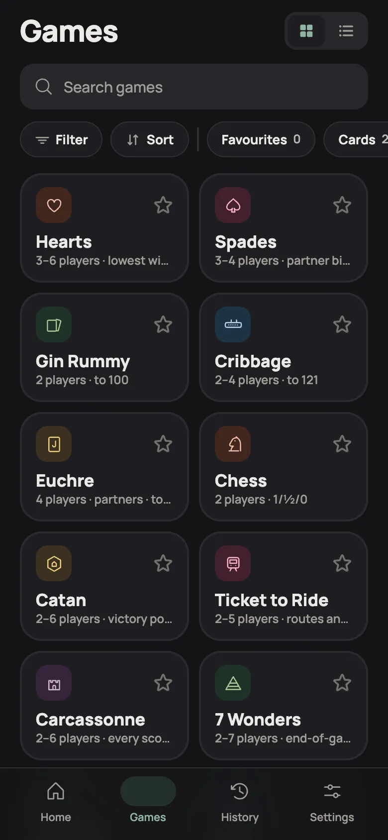 The games list
