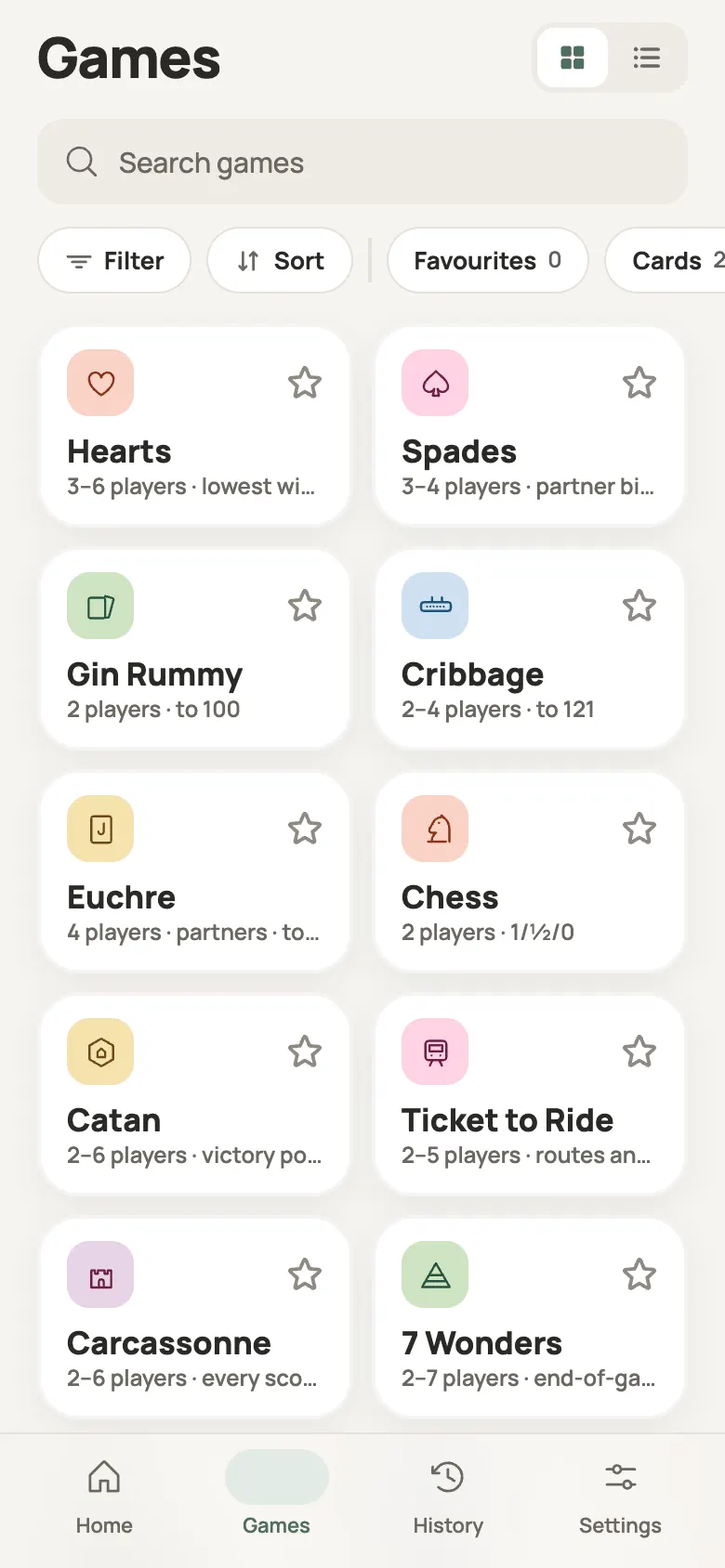 The games list