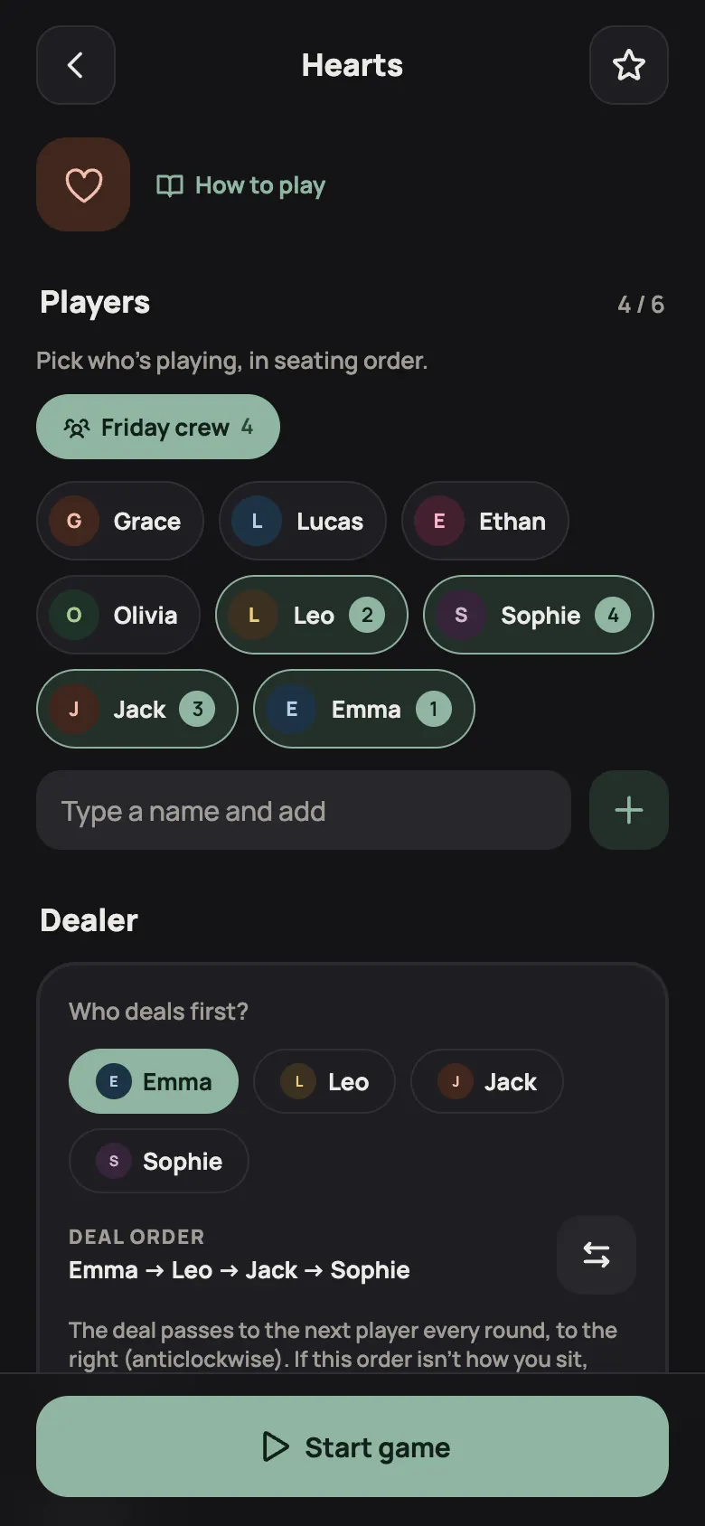 Setting up a game