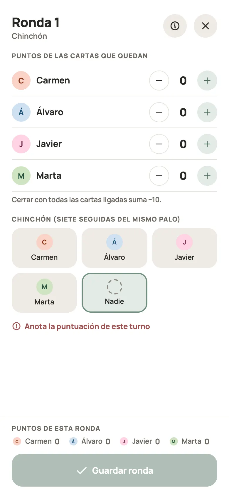 Anotar una ronda de Chinchón en Yazboz Guru