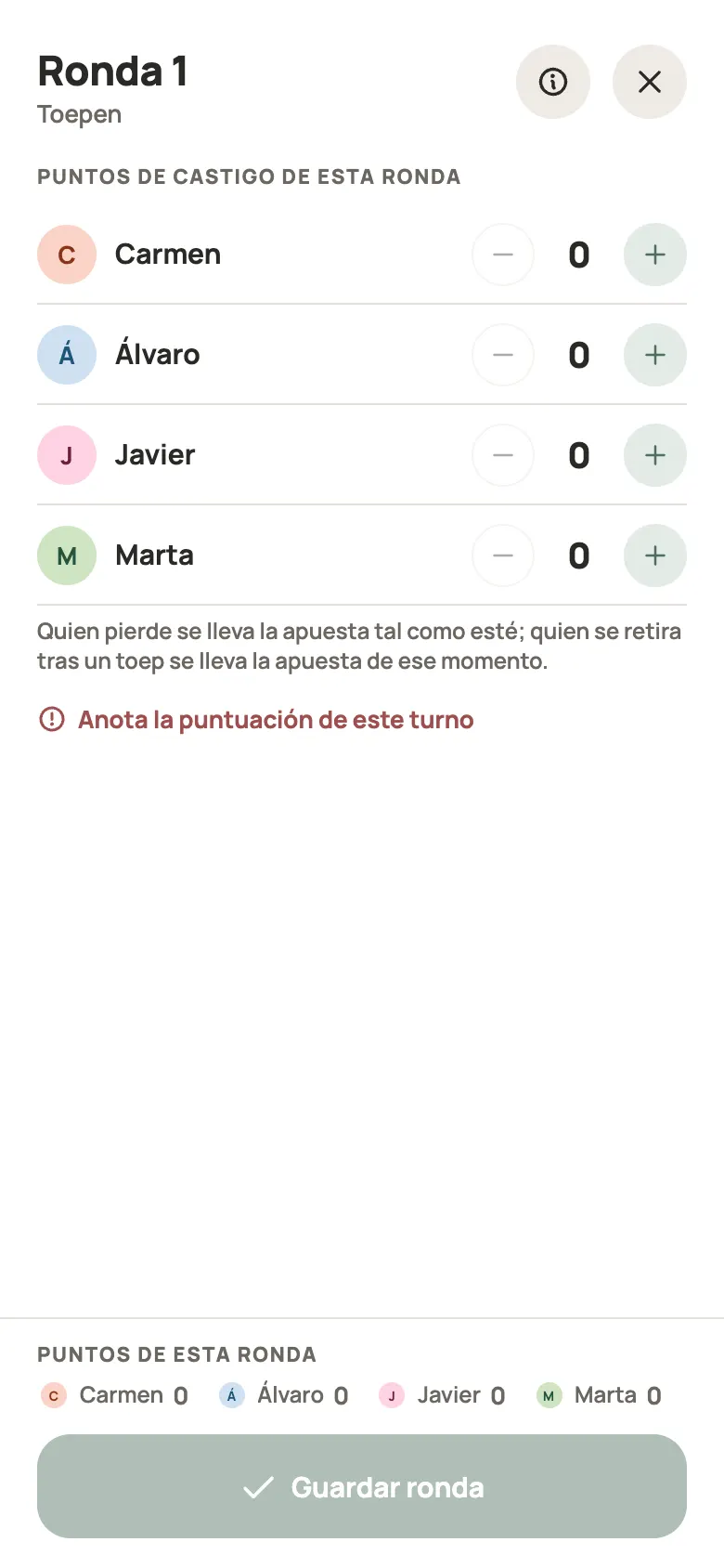 Anotar una ronda de Toepen en Yazboz Guru