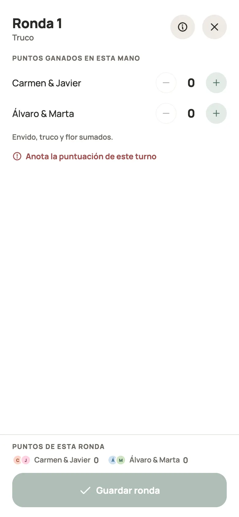Anotar una ronda de Truco en Yazboz Guru