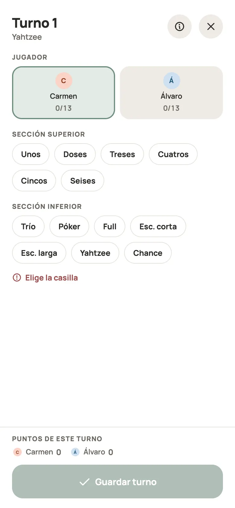 Anotar una ronda de Yahtzee en Yazboz Guru