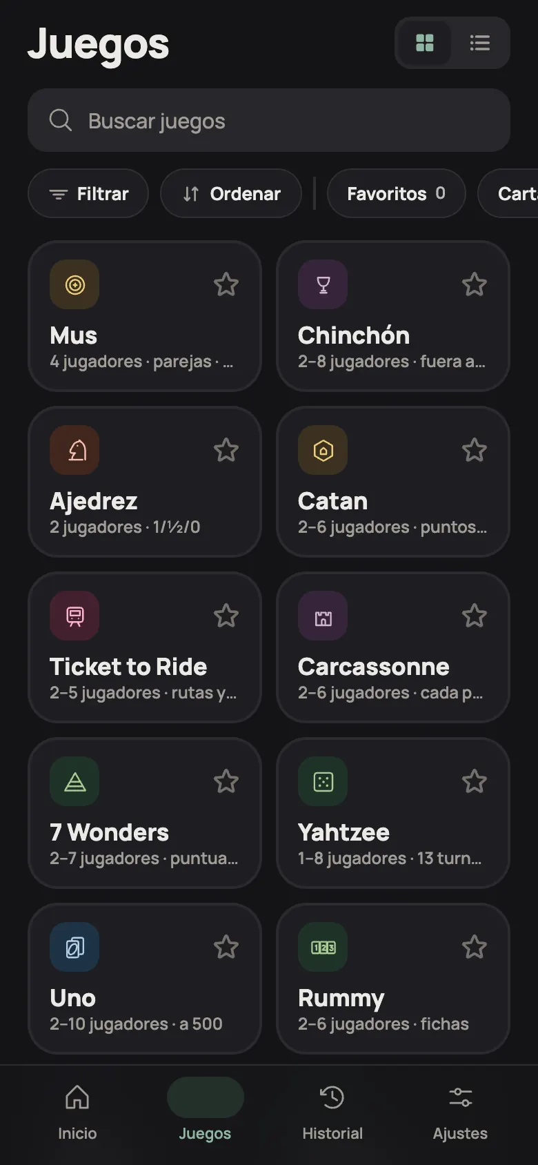 La lista de juegos