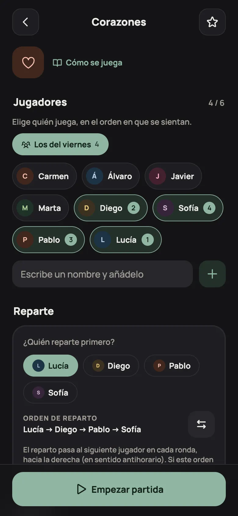 Preparar una partida