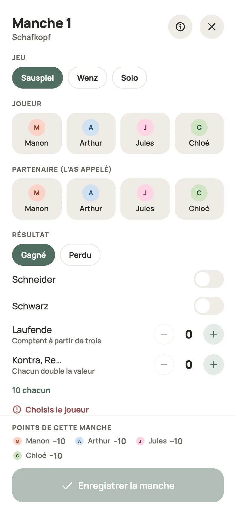 Saisie d’une manche de Schafkopf dans Yazboz Guru