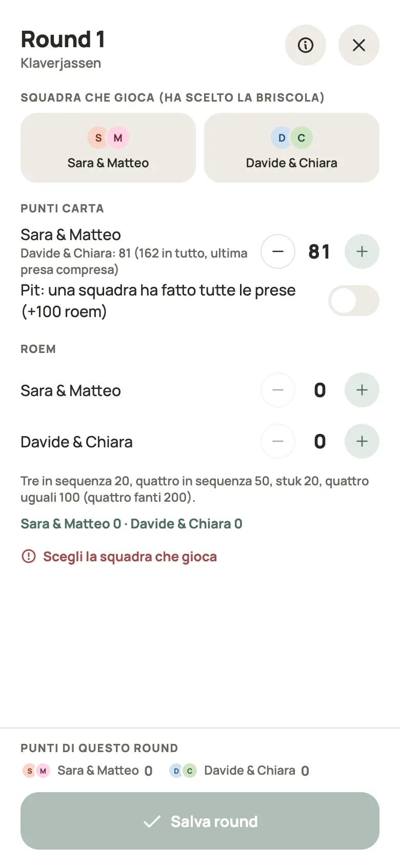 Inserimento di una mano di Klaverjassen in Yazboz Guru