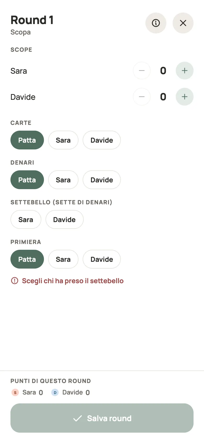 Inserimento di una mano di Scopa in Yazboz Guru