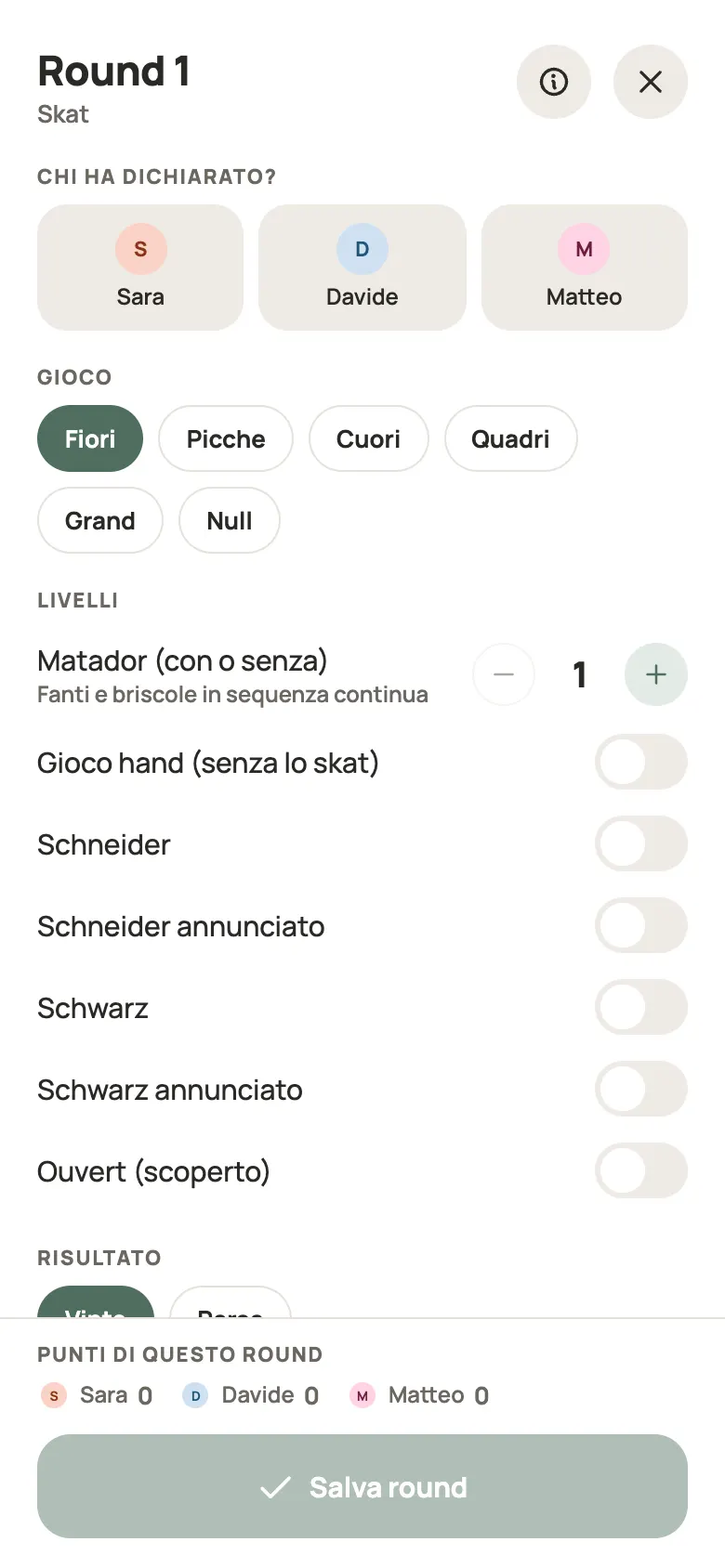 Inserimento di una mano di Skat in Yazboz Guru