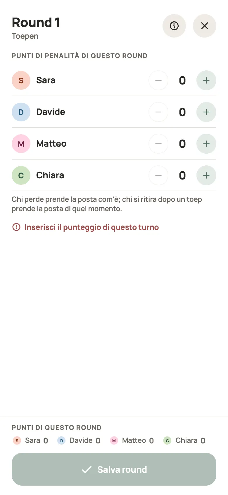 Inserimento di una mano di Toepen in Yazboz Guru
