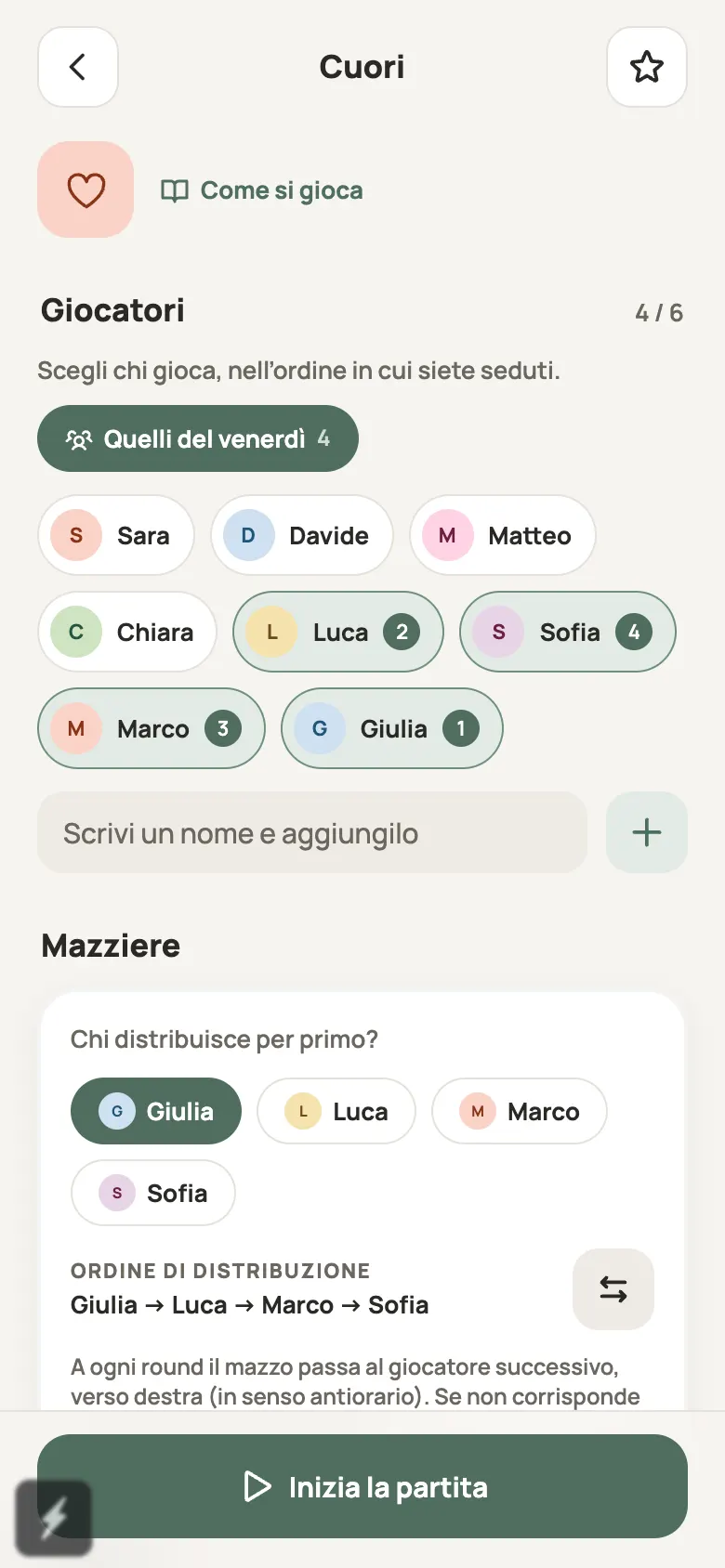 La preparazione di una partita