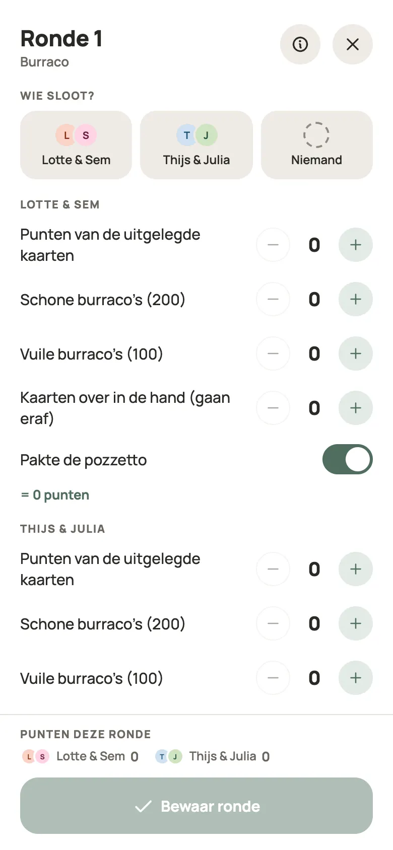 Een ronde Burraco invullen in Yazboz Guru