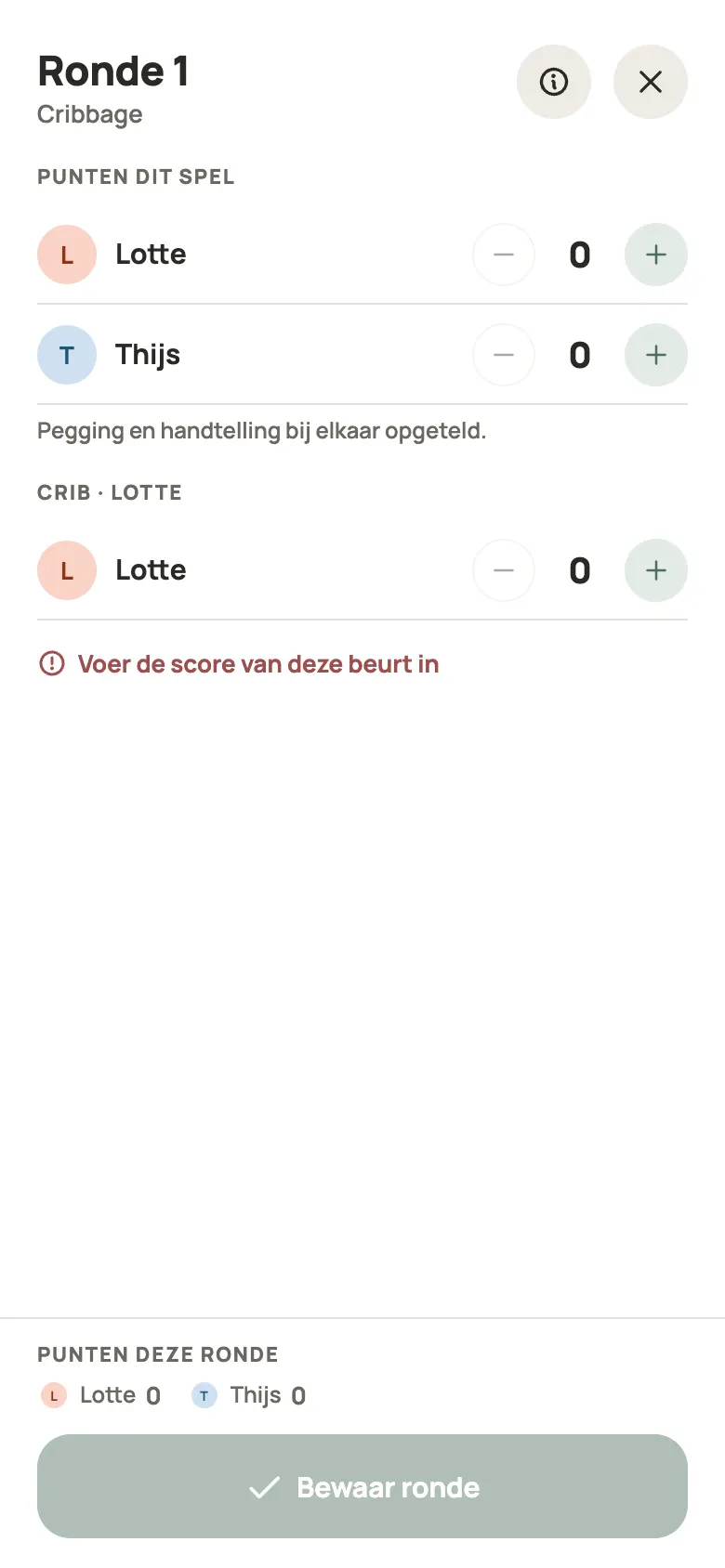 Een ronde Cribbage invullen in Yazboz Guru