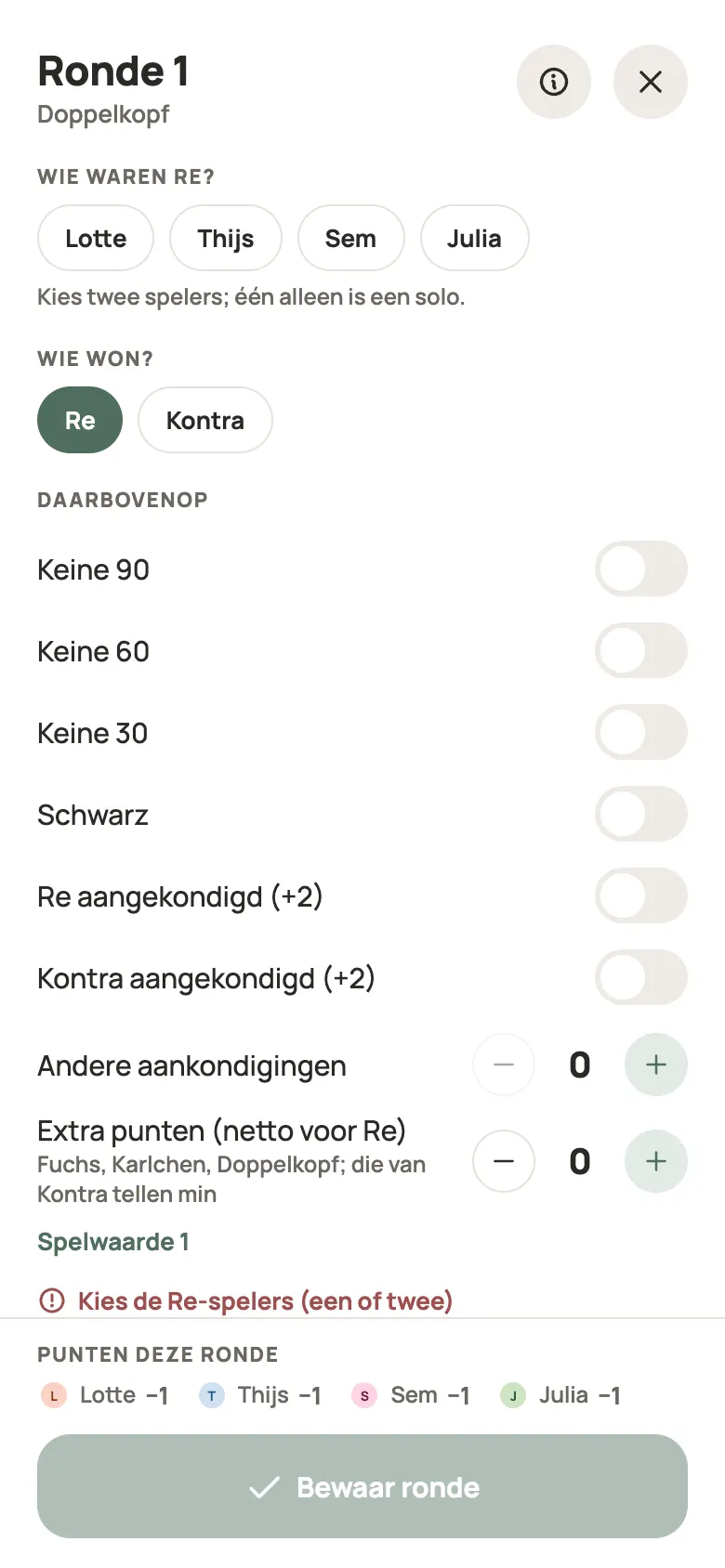 Een ronde Doppelkopf invullen in Yazboz Guru