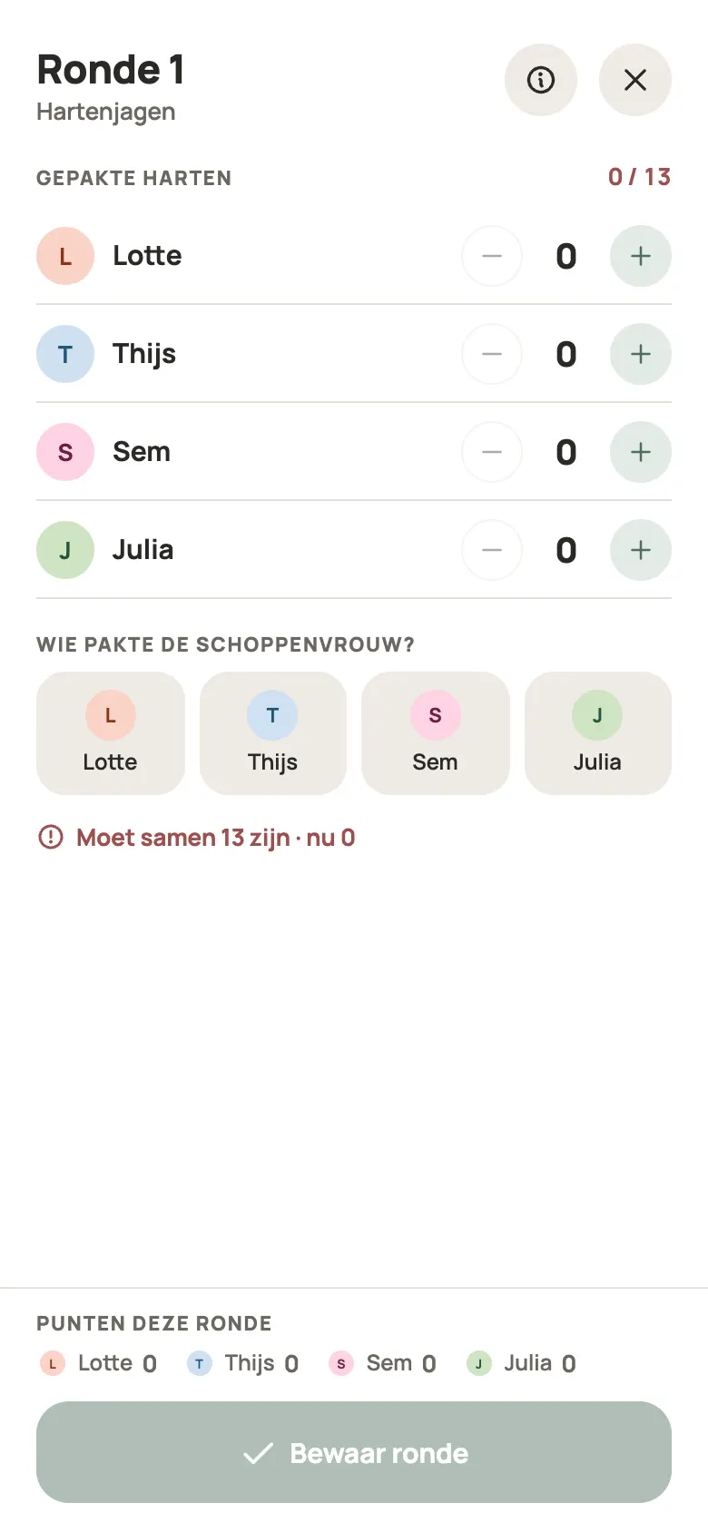 Een ronde Hartenjagen invullen in Yazboz Guru