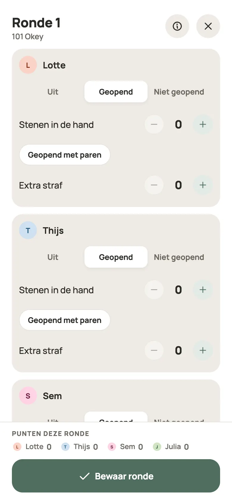 Een ronde 101 Okey invullen in Yazboz Guru