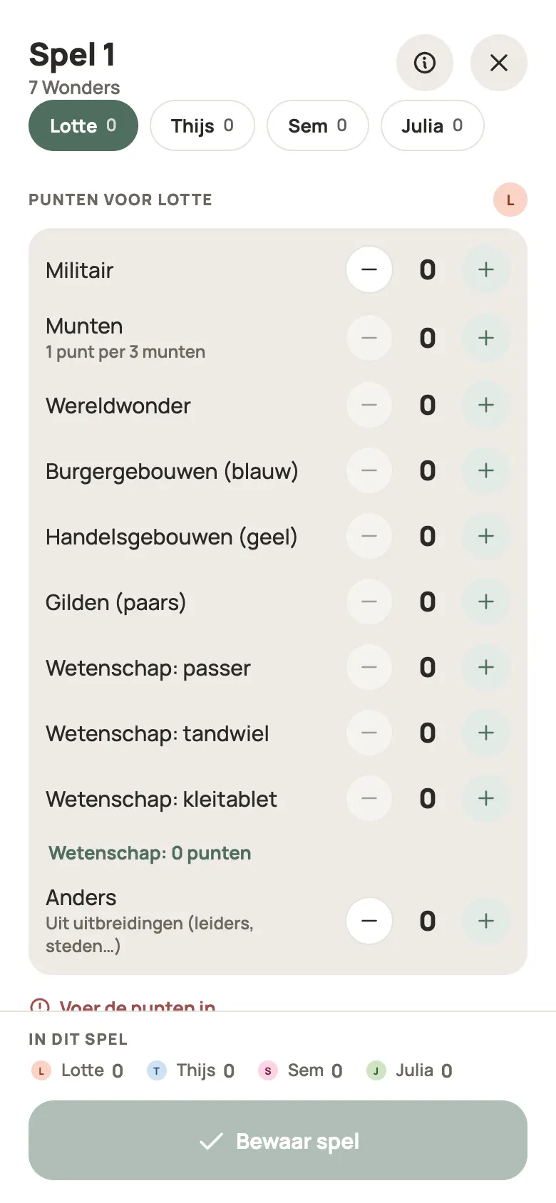Een ronde 7 Wonders invullen in Yazboz Guru