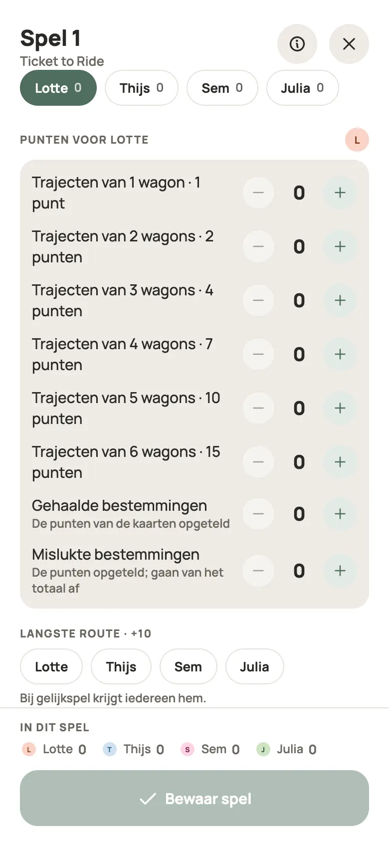 Een ronde Ticket to Ride invullen in Yazboz Guru