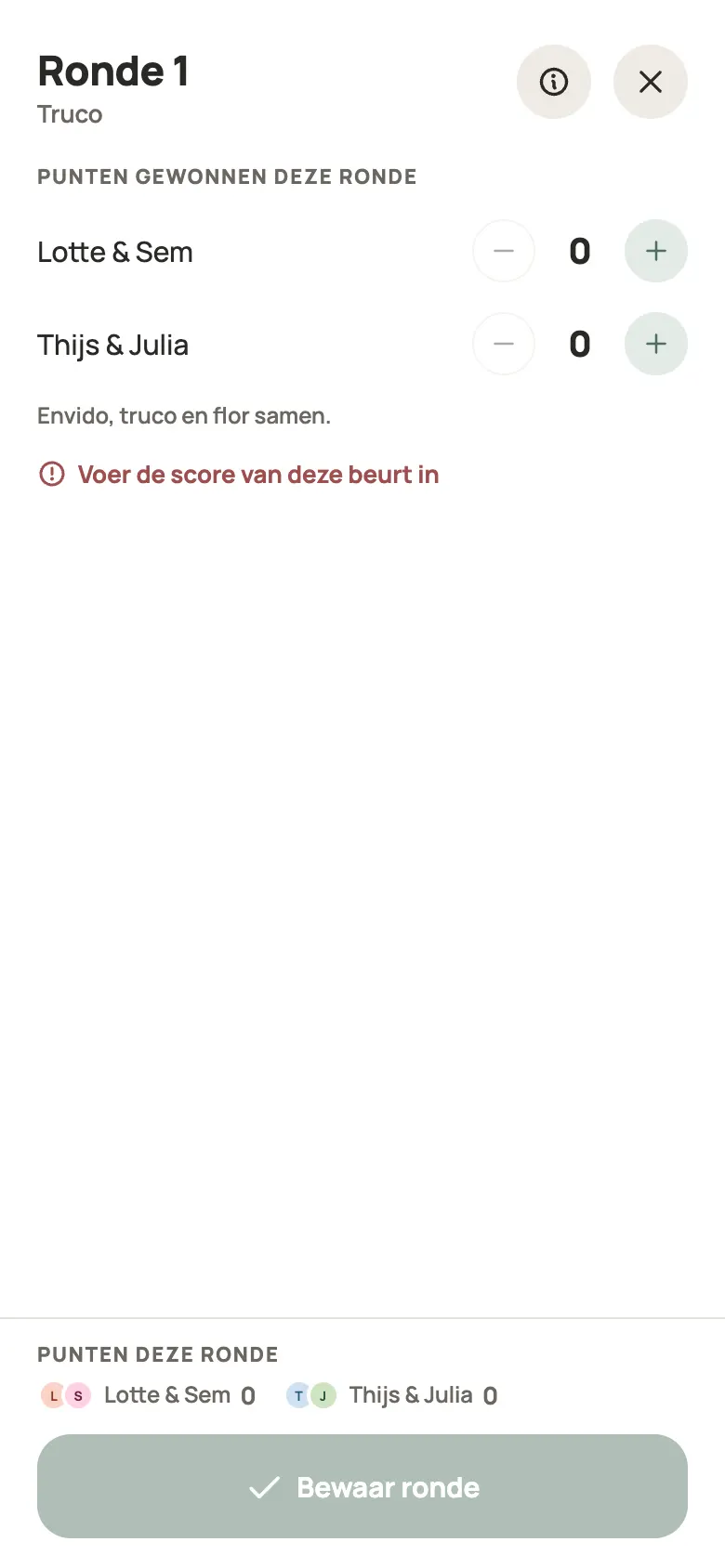 Een ronde Truco invullen in Yazboz Guru