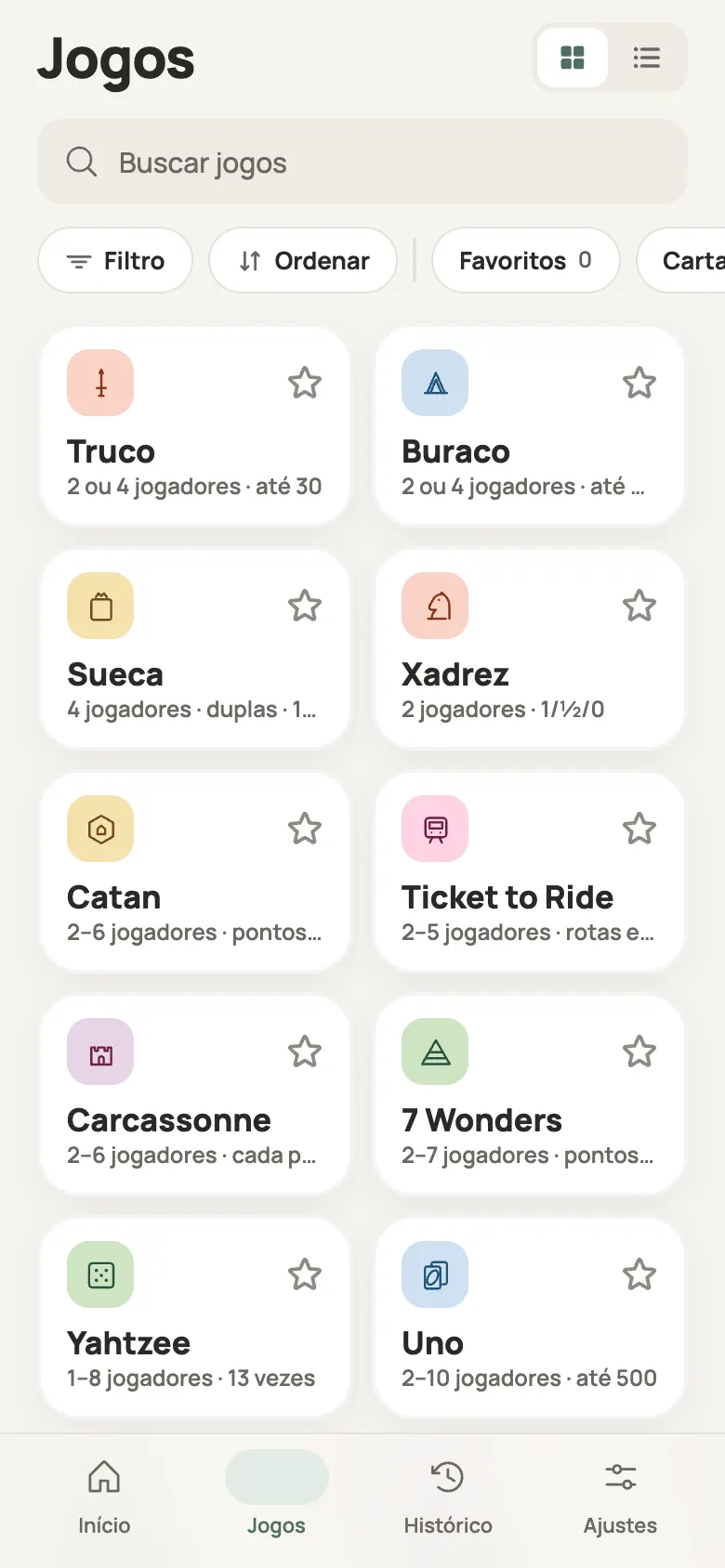 A lista de jogos