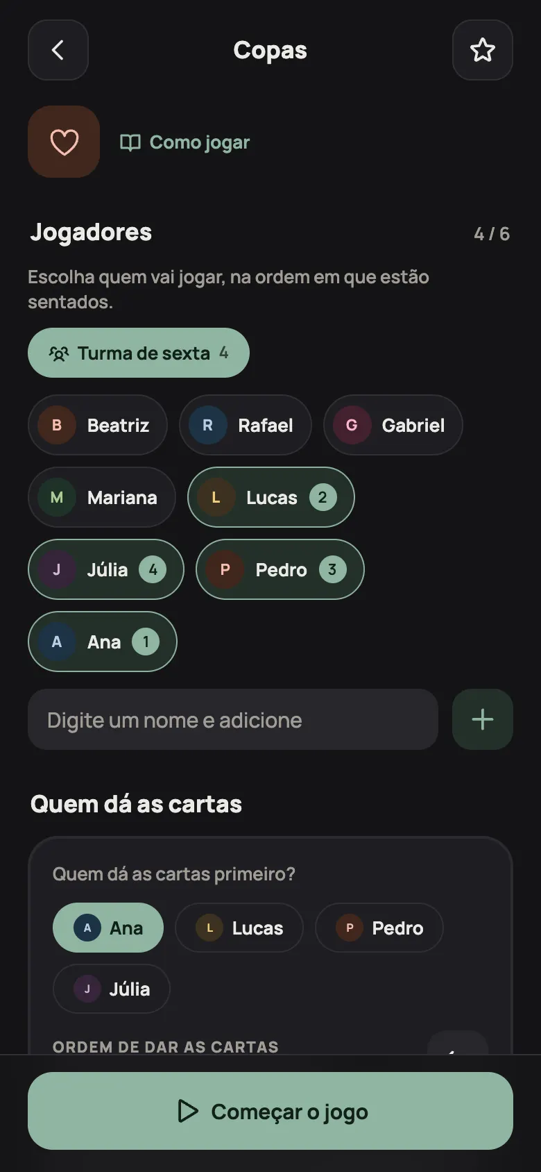 Preparando uma partida