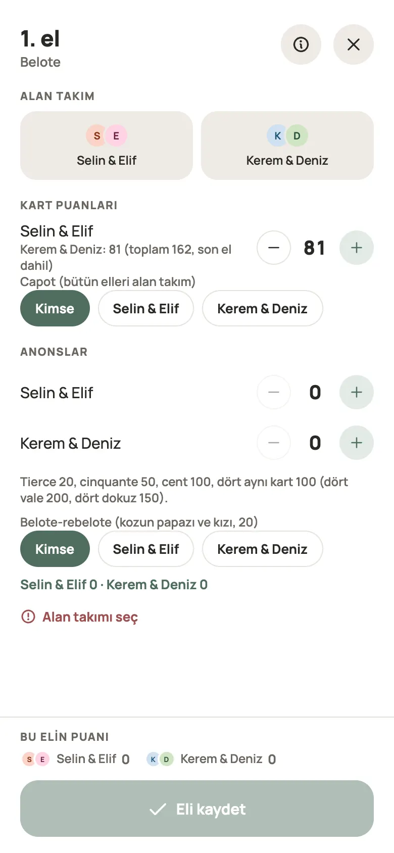Yazboz Guru’da bir Belote elinin girişi
