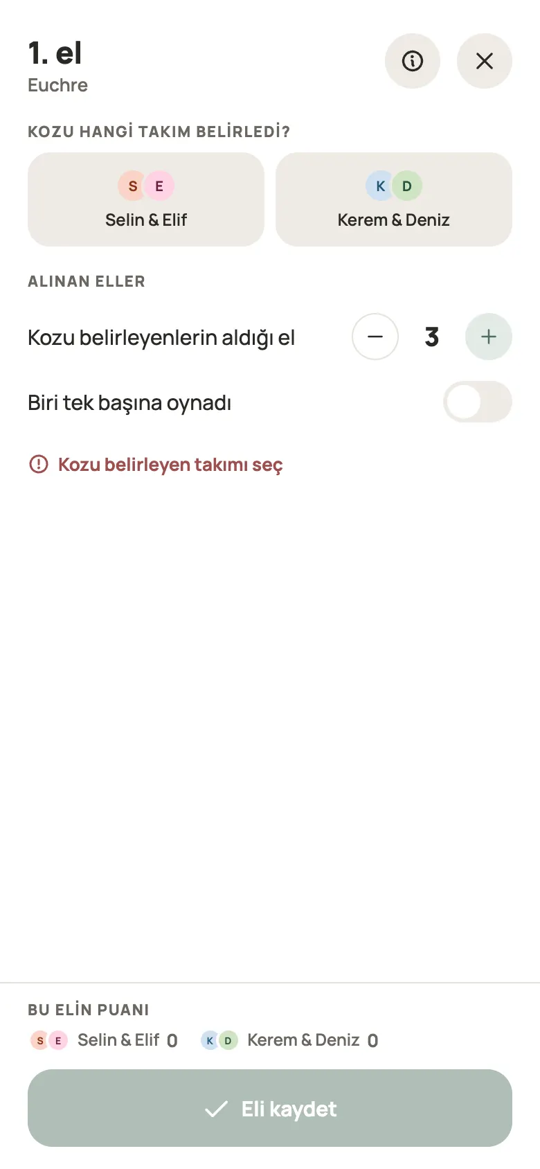 Yazboz Guru’da bir Euchre elinin girişi