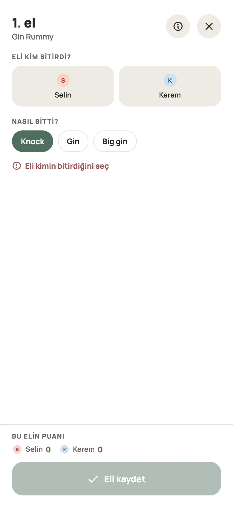 Yazboz Guru’da bir Gin Rummy elinin girişi