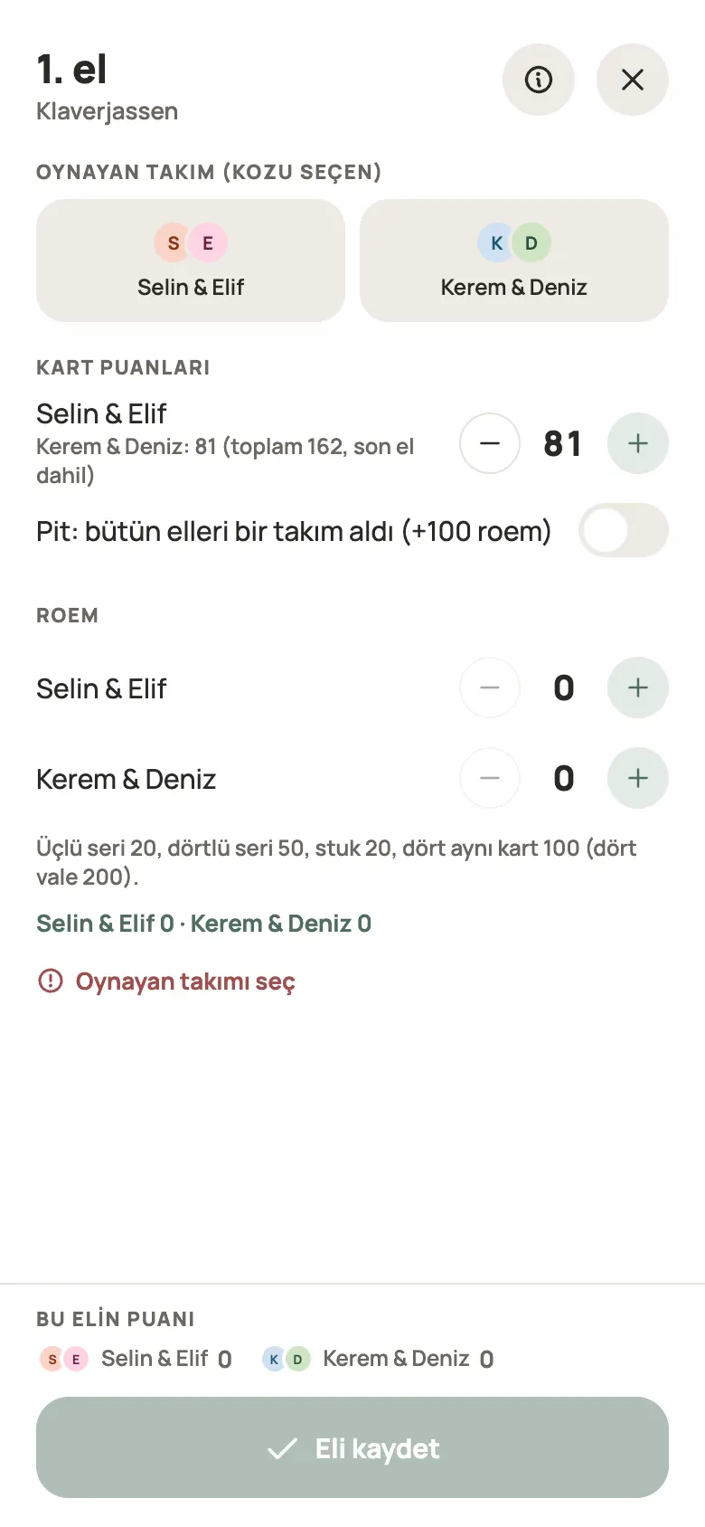Yazboz Guru’da bir Klaverjassen elinin girişi