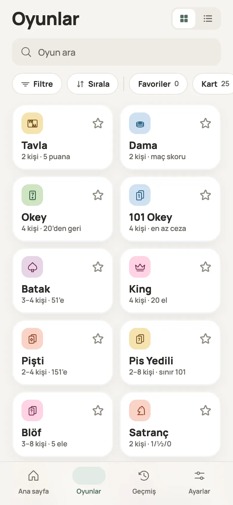 Oyunlar ekranı